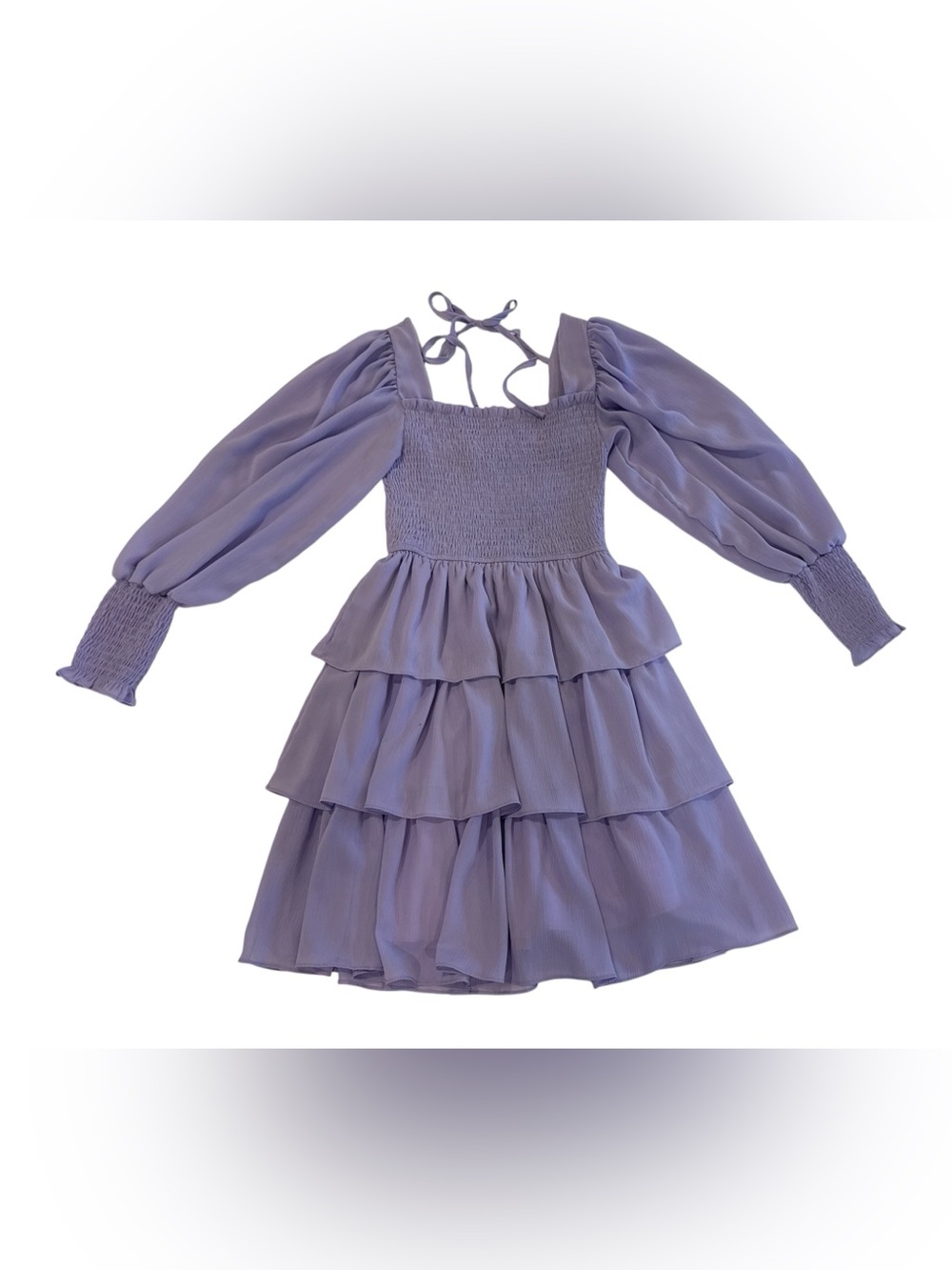 Lilac Tiered Ruffle Dress with Puff Sleeves Junior Girls XS
